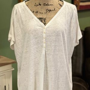 Loose V-Neck Linen-Blend Henley Tee